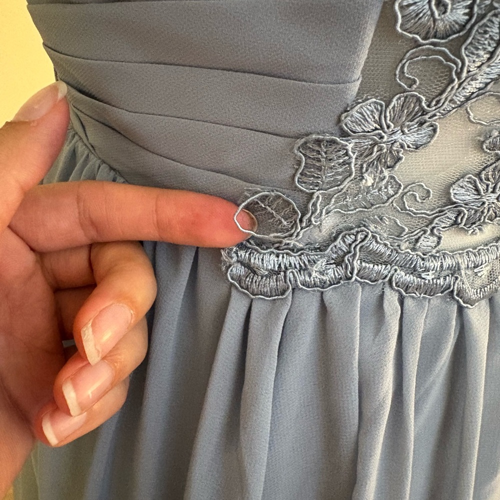 Azazie Blue Ruched Sweetheart Maxi Gown - Picture 7 of 10
